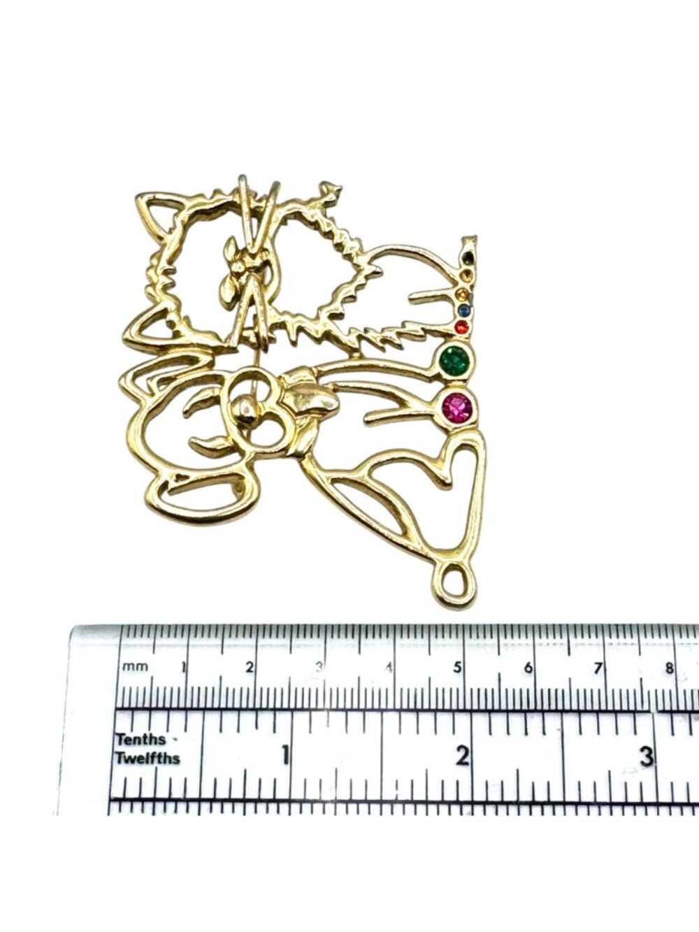 Vintage Stylized Dog and Cat Brooch Openwork Gold Tone Large Modernist 2.5" - Picture 5 of 7